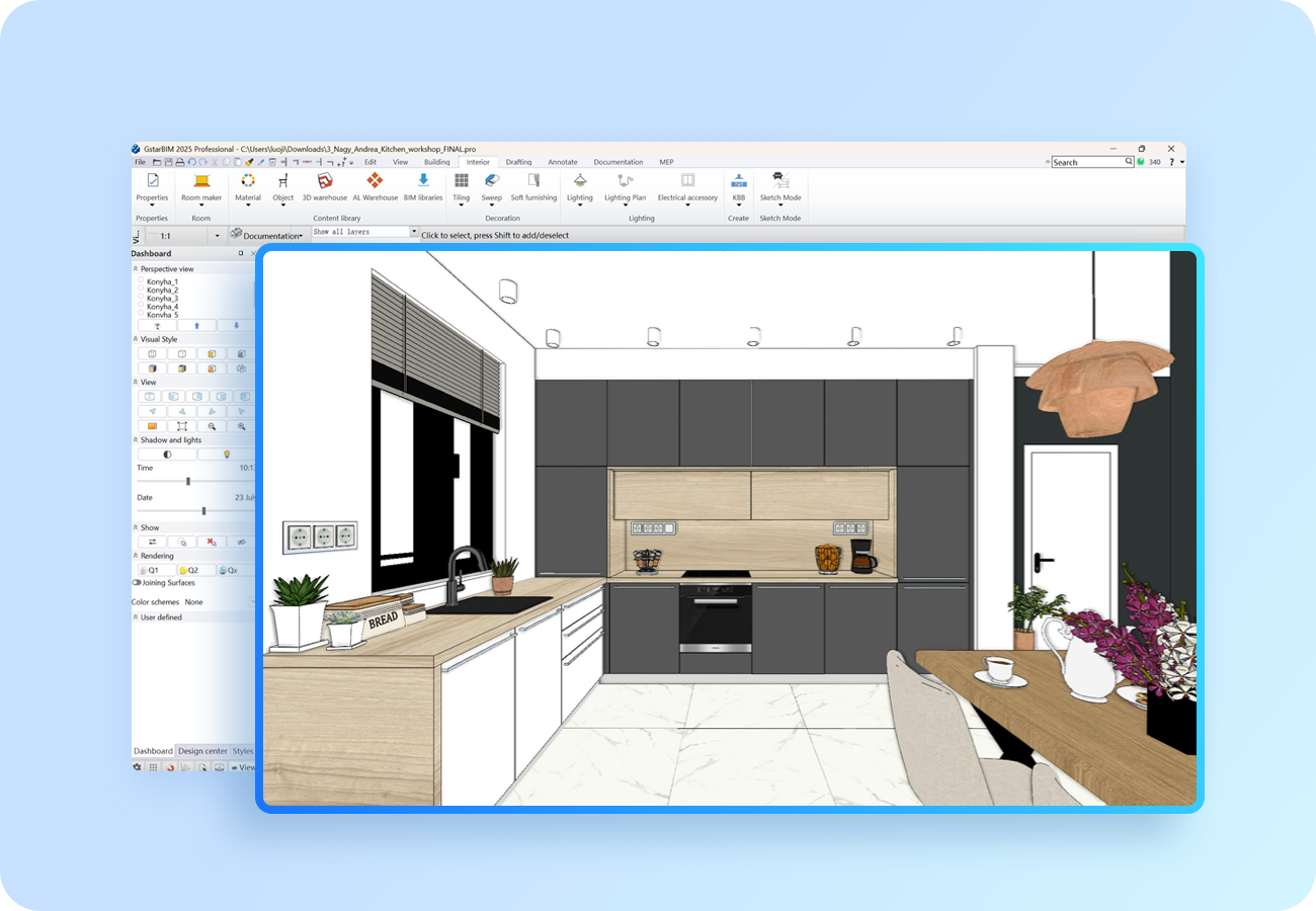 Cocina con mobiliario paramétrico